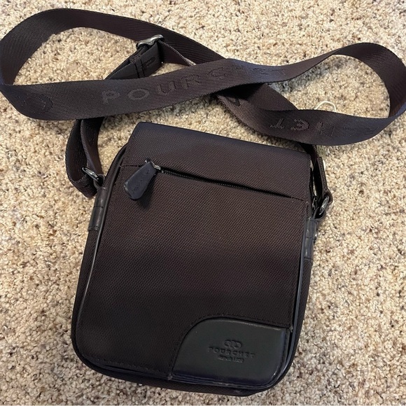 Pourchet brown cross body bag, fabric with leather accents - Picture 2 of 9